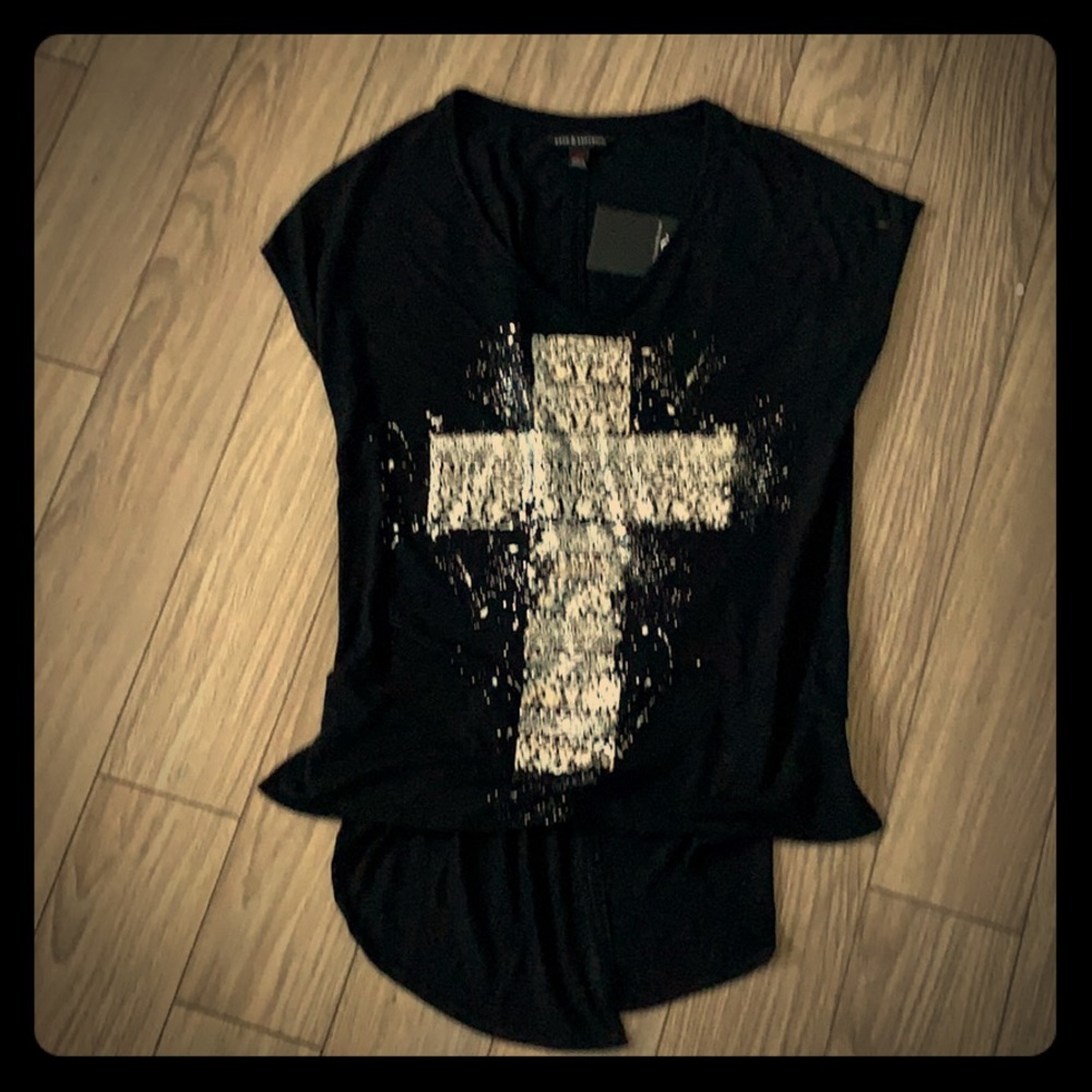 Black T-shirt with crystals front and back